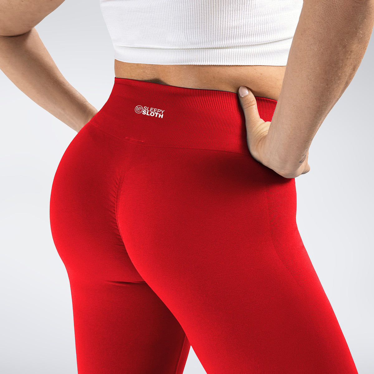 Leggings in red on model - Evolve Collection activewear