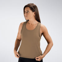 Vest Top in coffee brown on model - Aurora Collection activewear