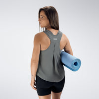 Vest Top in battleship gray on model - Aurora Collection activewear