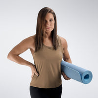 Vest Top in coffee brown on model - Aurora Collection activewear