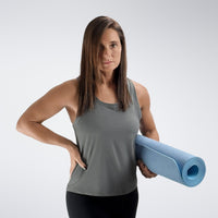 Vest Top in battleship gray on model - Aurora Collection activewear