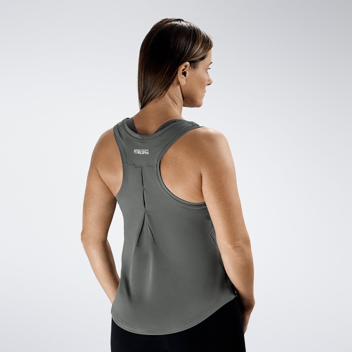 Vest Top in battleship gray on model - Aurora Collection activewear