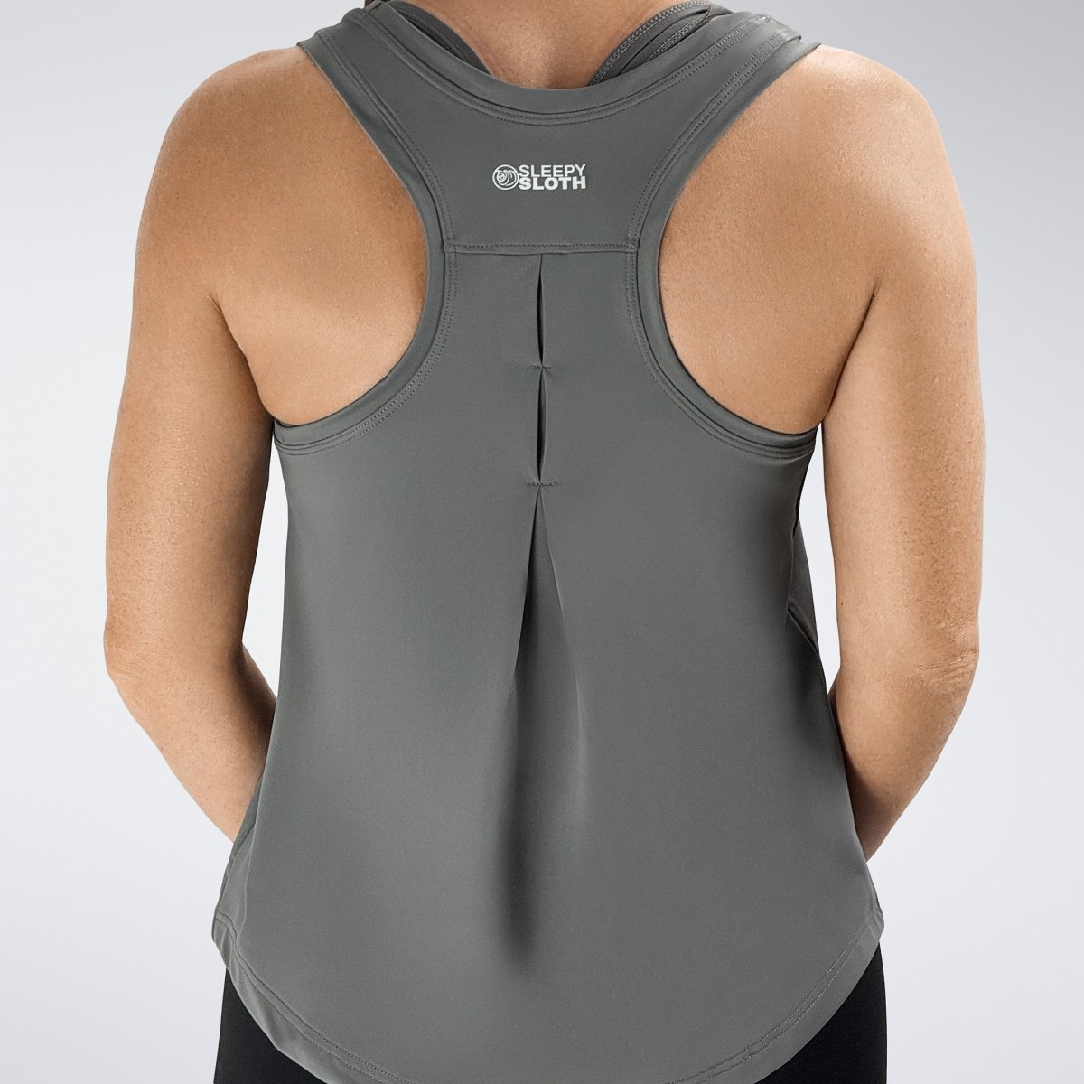 Vest Top in battleship gray on model - Aurora Collection activewear