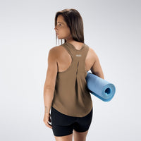 Vest Top in coffee brown on model - Aurora Collection activewear