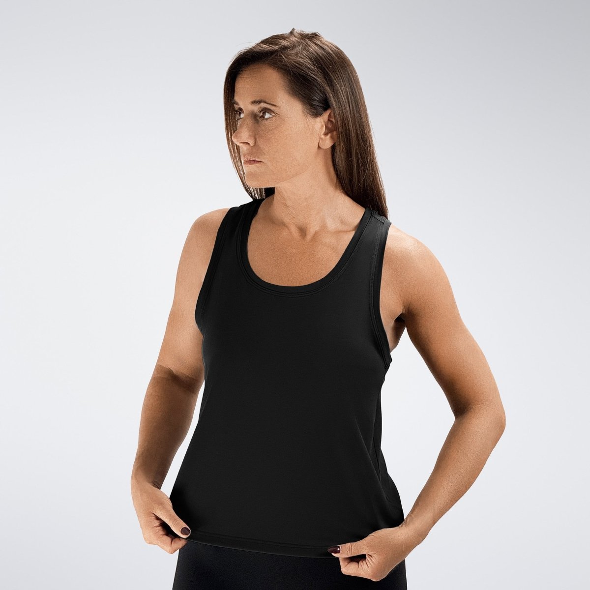 Vest Top in black on model - Aurora Collection activewear