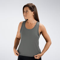 Vest Top in battleship gray on model - Aurora Collection activewear