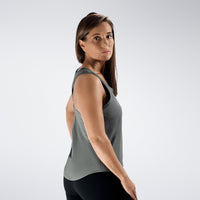 Vest Top in battleship gray on model - Aurora Collection activewear