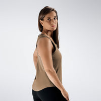 Vest Top in coffee brown on model - Aurora Collection activewear