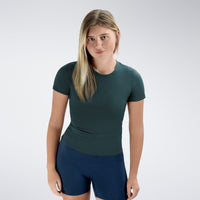 Compression Top in dark green on model - Terra Collection activewear