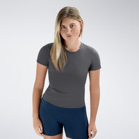Compression Top in deep grey on model - Terra Collection activewear