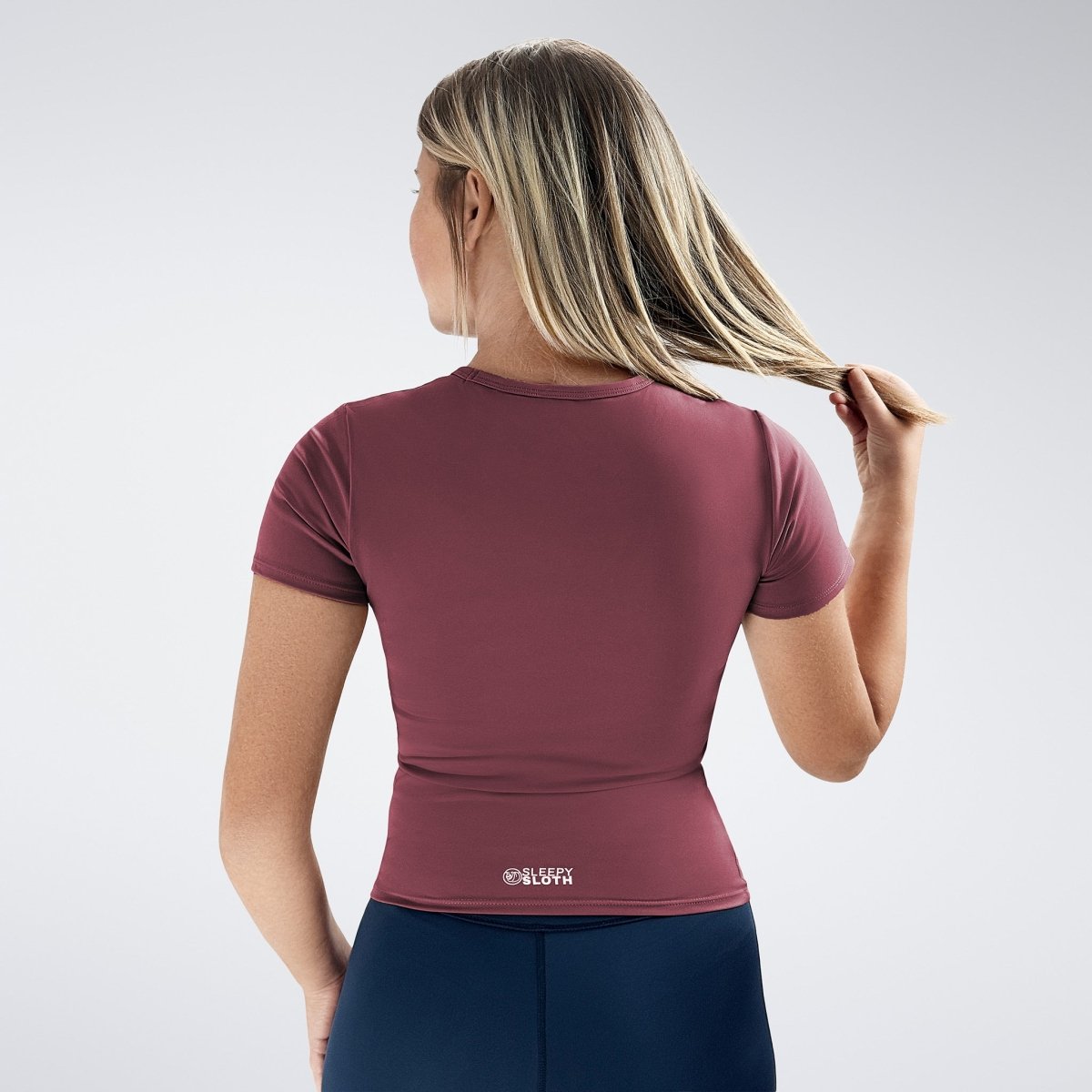 Compression Top in burgundy on model - Terra Collection activewear