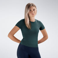 Compression Top in dark green on model - Terra Collection activewear