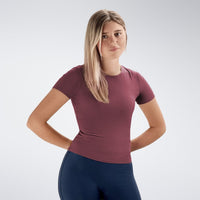 Compression Top in burgundy on model - Terra Collection activewear
