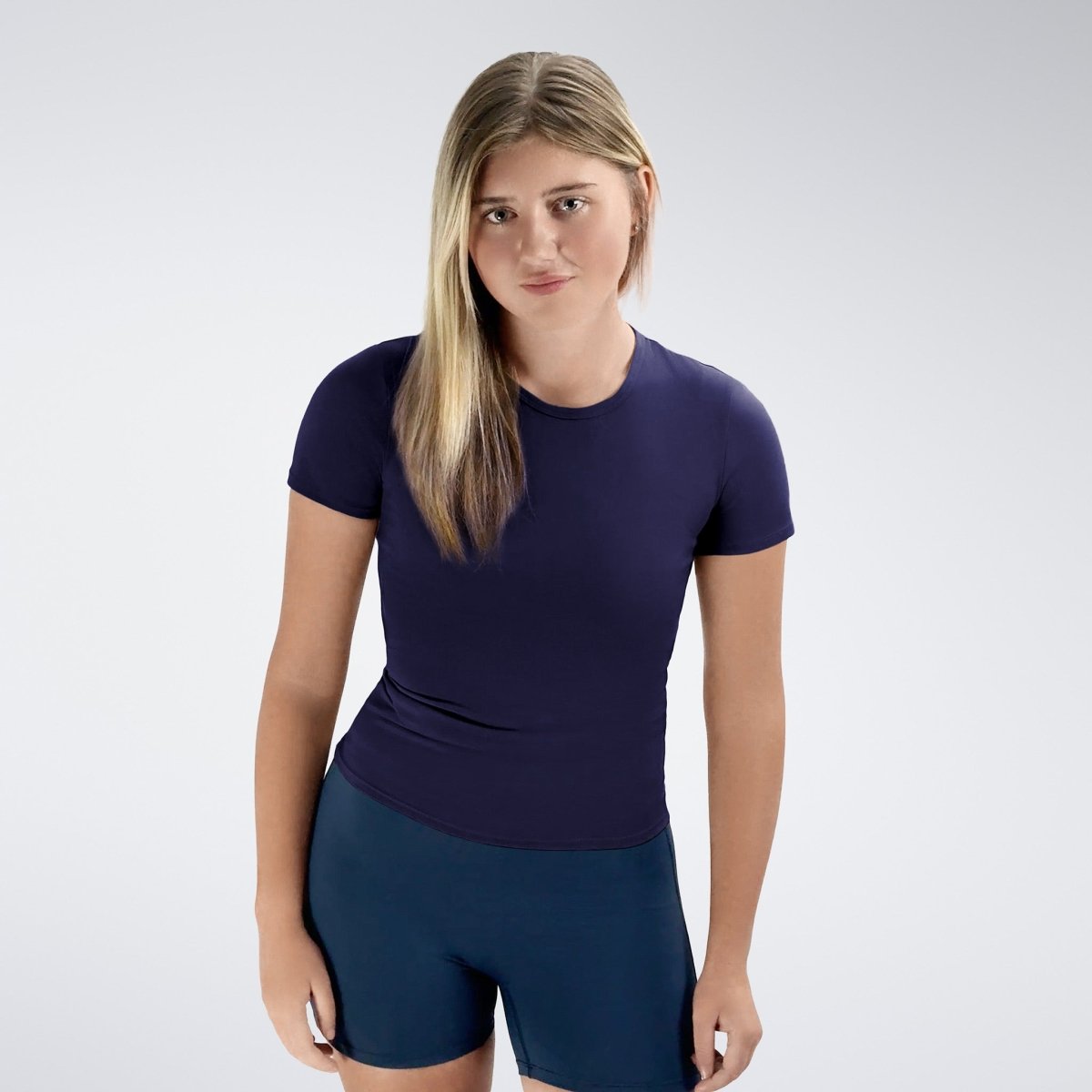 Compression Top in purple on model - Terra Collection activewear