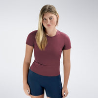 Compression Top in burgundy on model - Terra Collection activewear