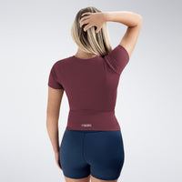 Compression Top in burgundy on model - Terra Collection activewear