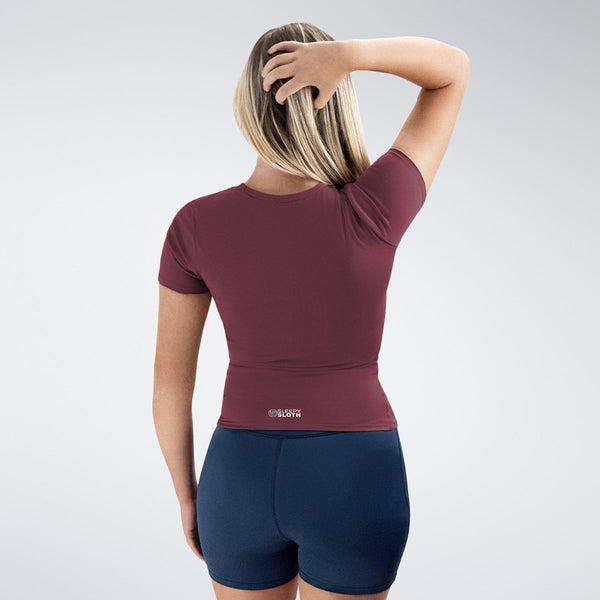 Compression Top in burgundy on model - Terra Collection activewear