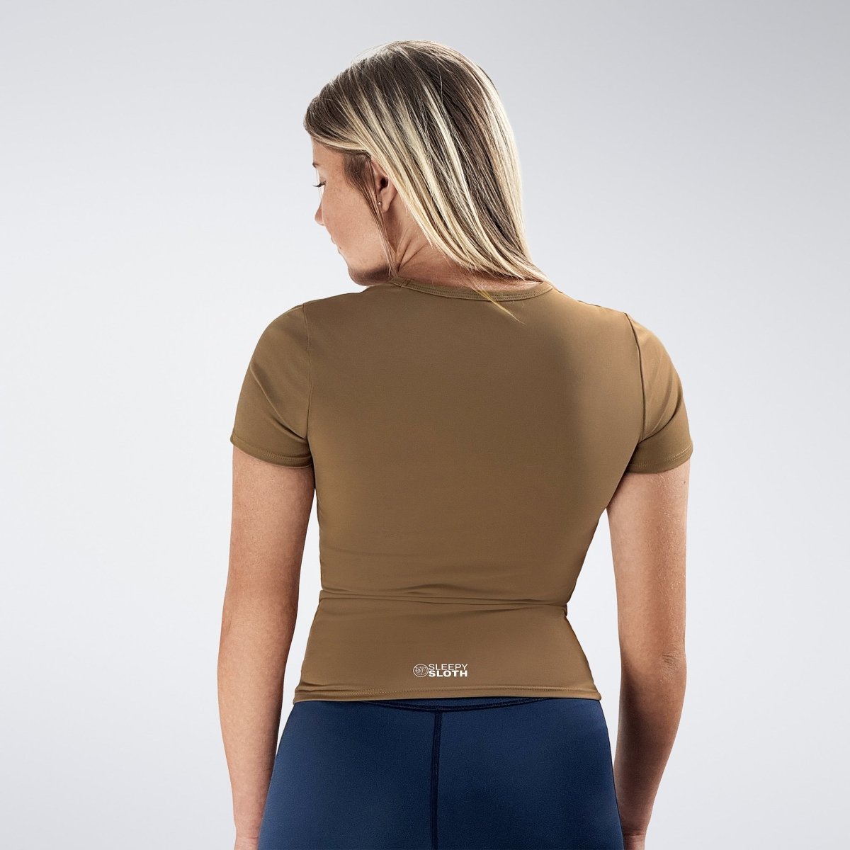 Compression Top in coffee brown on model - Terra Collection activewear