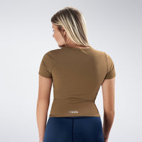 Compression Top in coffee brown on model - Terra Collection activewear