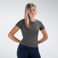 Compression Top in deep grey on model - Terra Collection activewear