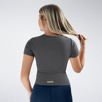 Compression Top in deep grey on model - Terra Collection activewear