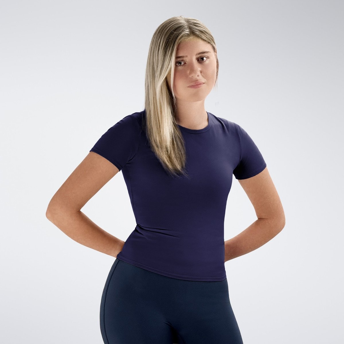 Compression Top in purple on model - Terra Collection activewear