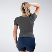 Compression Top in deep grey on model - Terra Collection activewear