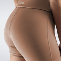 Rolled Shorts in coffee brown on model - Drift Collection activewear