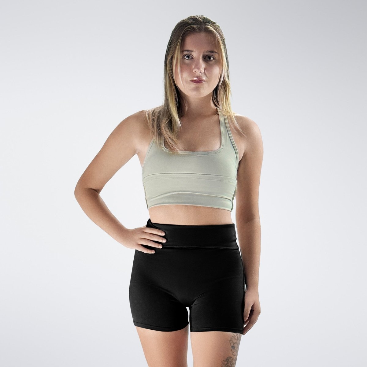 Rolled Shorts in black on model - Drift Collection activewear