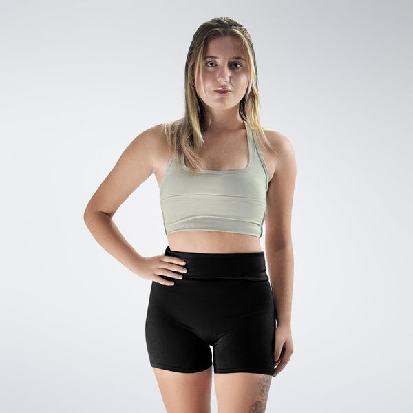 Rolled Shorts in black on model - Drift Collection activewear