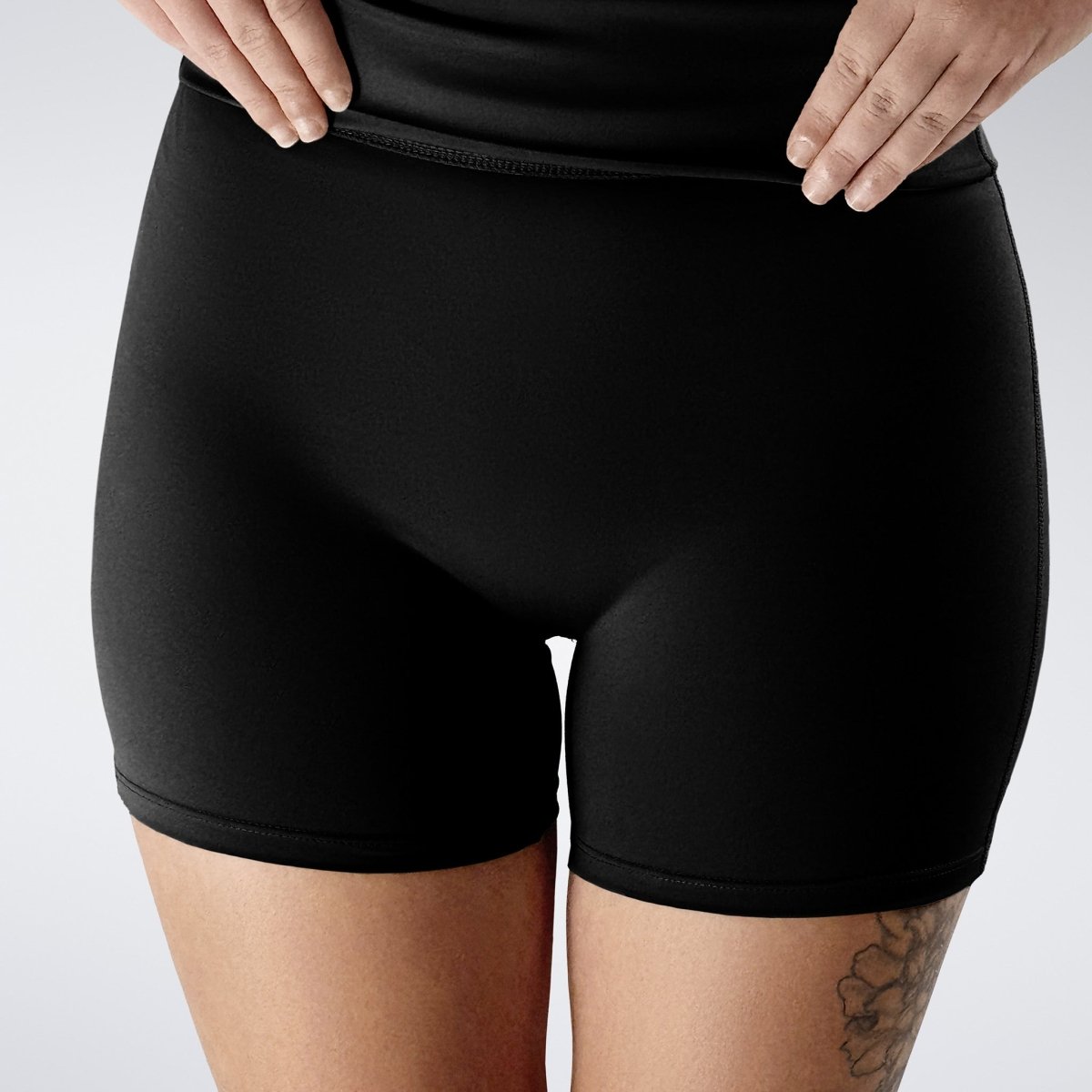Rolled Shorts in black on model - Drift Collection activewear