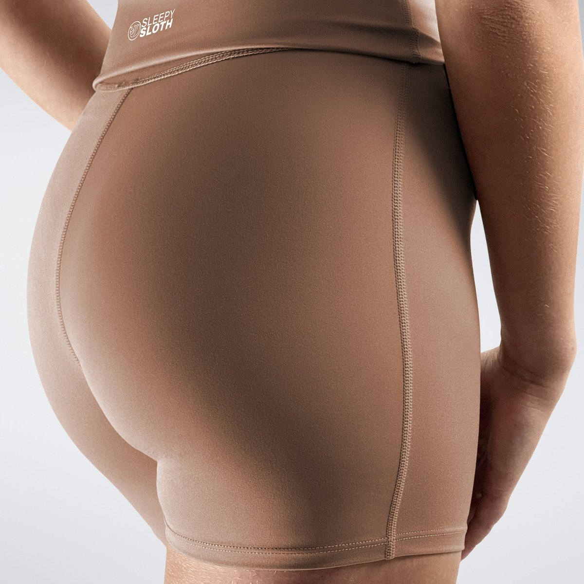 Rolled Shorts in coffee brown on model - Drift Collection activewear