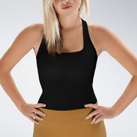 Racerback Tank Vest in black on model - Echo Collection activewear