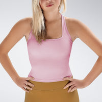 Racerback Tank Vest in pink on model - Echo Collection activewear