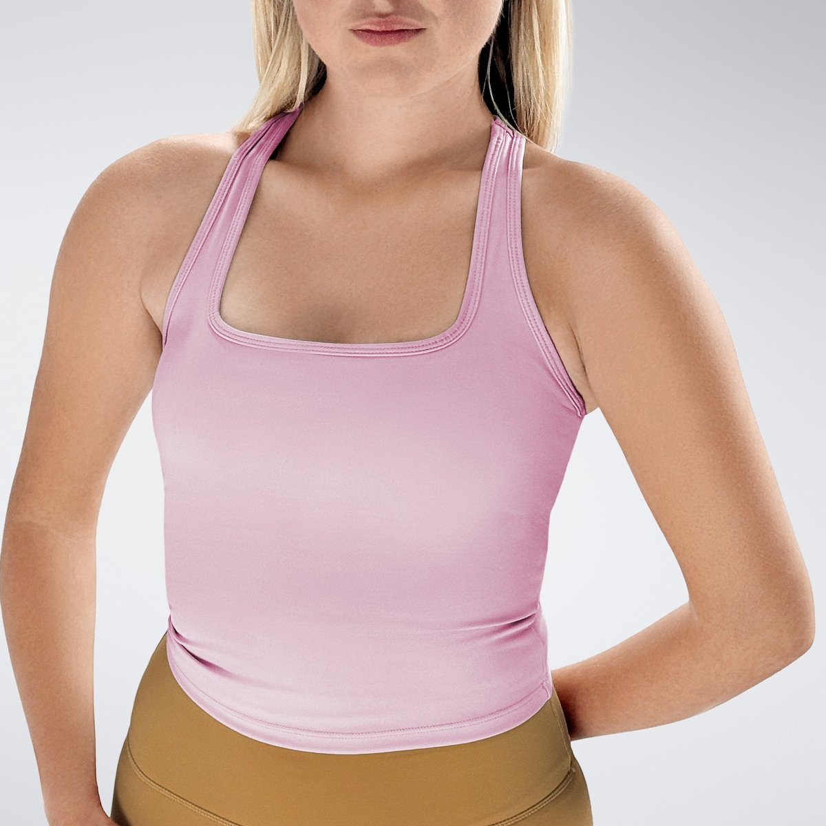 Racerback Tank Vest in pink on model - Echo Collection activewear