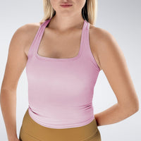 Racerback Tank Vest in pink on model - Echo Collection activewear