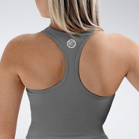 Racerback Tank Vest in battleship gray on model - Echo Collection activewear