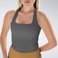 Racerback Tank Vest in battleship gray on model - Echo Collection activewear
