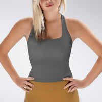 Racerback Tank Vest in battleship gray on model - Echo Collection activewear