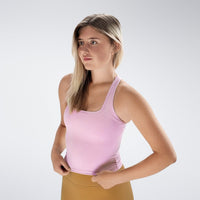Racerback Tank Vest in pink on model - Echo Collection activewear