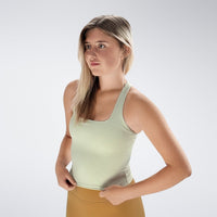 Racerback Tank Vest in ivory cream on model - Echo Collection activewear
