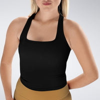 Racerback Tank Vest in black on model - Echo Collection activewear