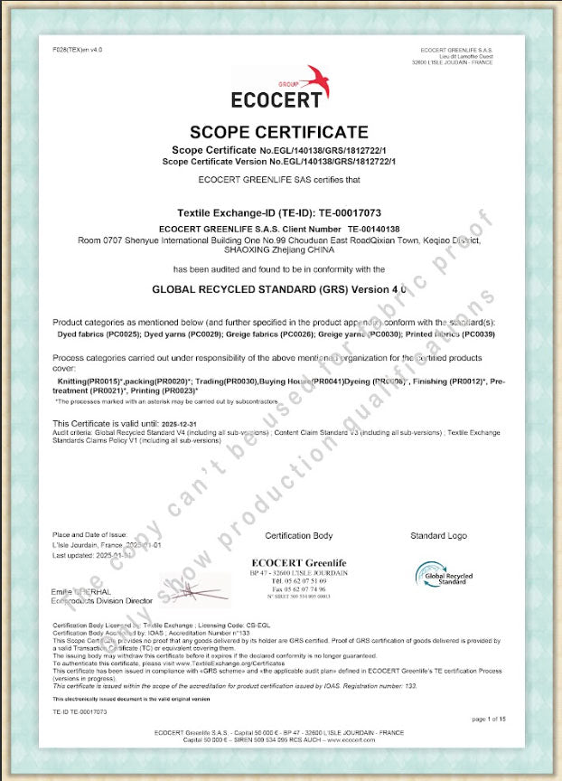 Ecocert scope certificate on a white background