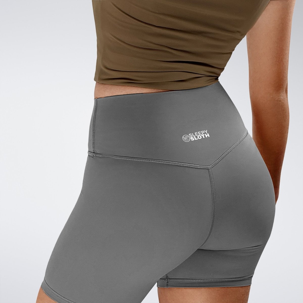Shorts in battleship gray on model - Flow State Collection activewear