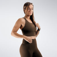 Flow State™ Sustainable Cross Back Sports Bra in Chocolate Brown — product view