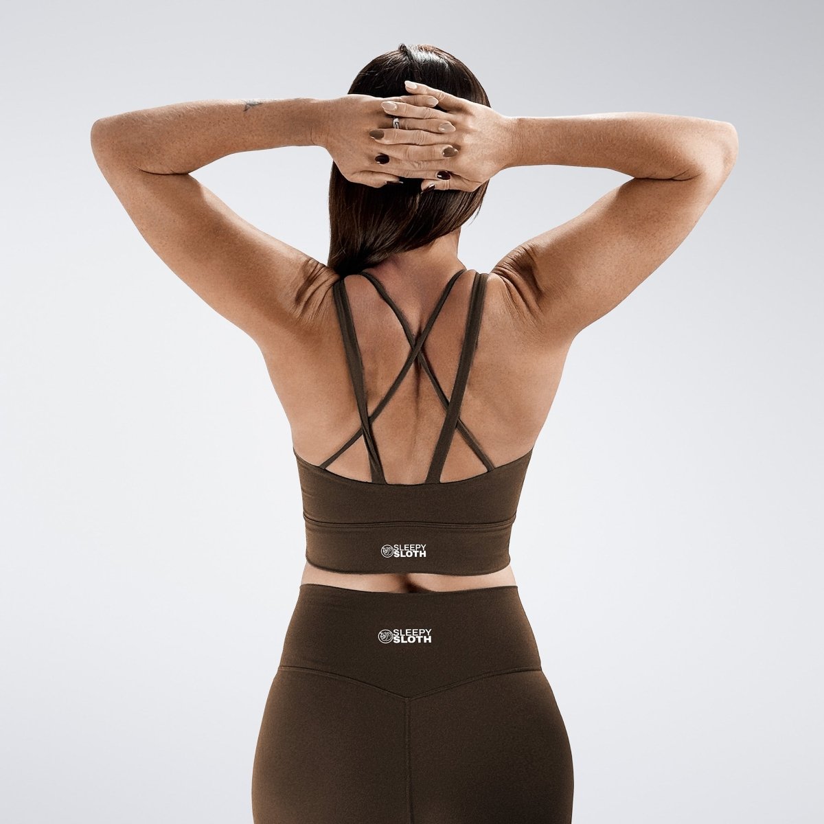 Flow State™ Sustainable Cross Back Sports Bra in Chocolate Brown — additional view