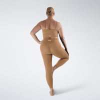Leggings in apricot brown on model - Flow State activewear