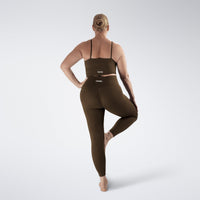 Leggings in chocolate brown on model - Flow State activewear