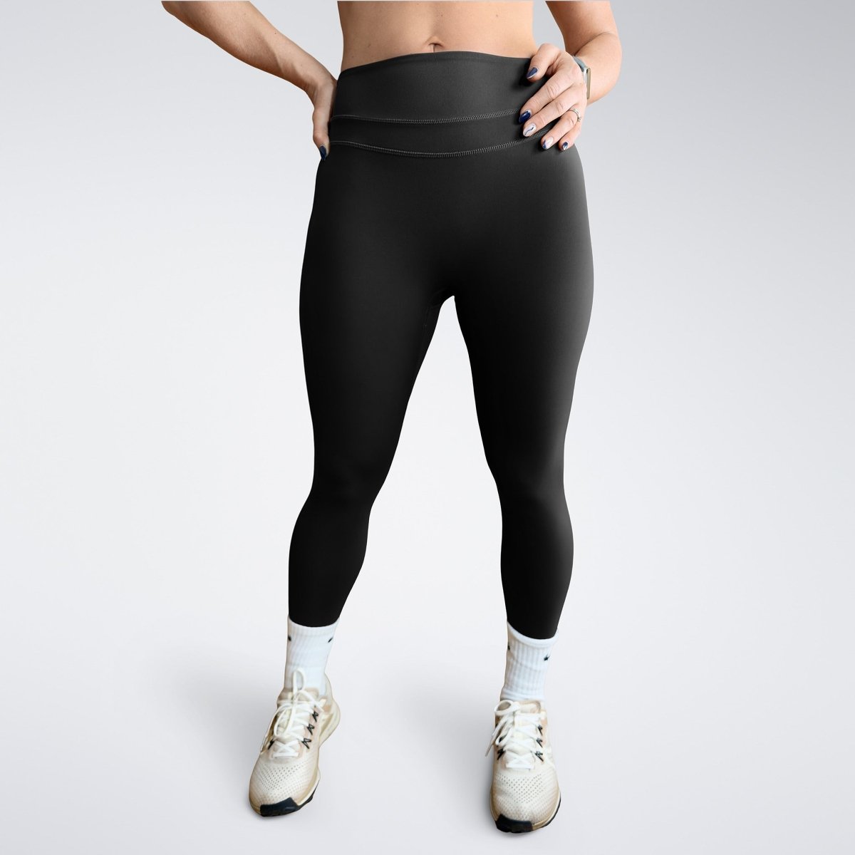 Leggings in black on model - Halo Collection activewear