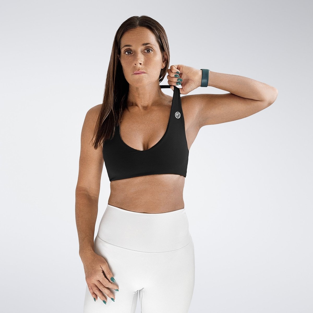 Halter Neck Sports Bra in black on model - Halo Collection activewear